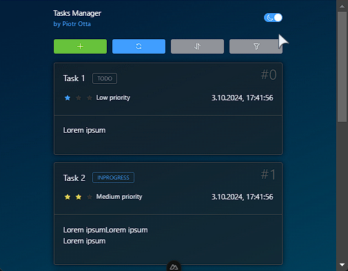 TaskManager showcase - sort and filter